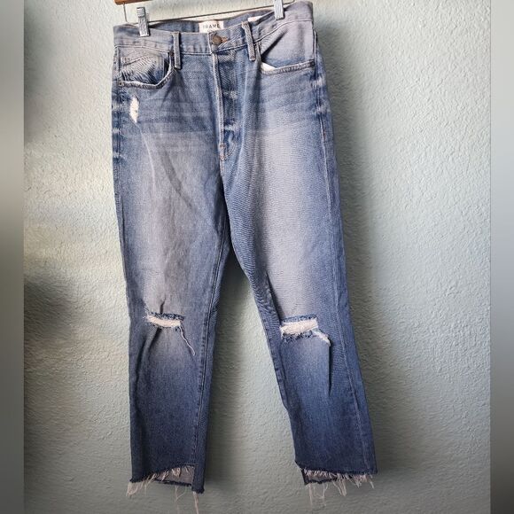 Frame denim le original denim distressed jeans raw hem - Picture 6 of 14